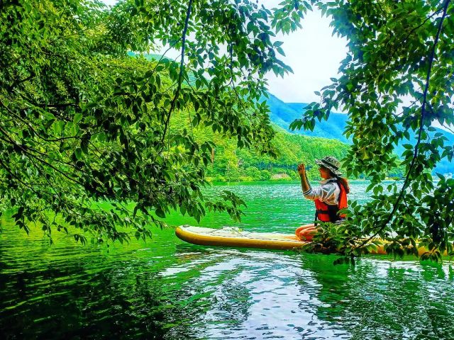 慣れたら湖クルージングに出発!ツリーのアーチをくぐったり楽しいですよ♪