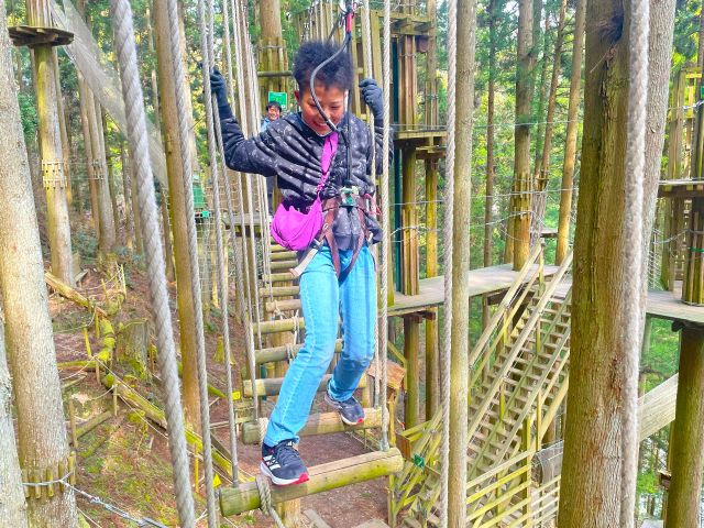 ブランコのような足場を渡るときは前後に揺れてグラグラ(;゚Д゚)