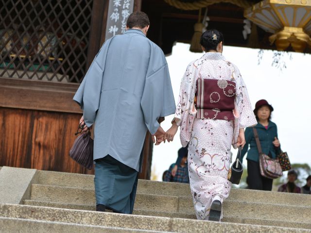 カップルで着物で京都観光散策