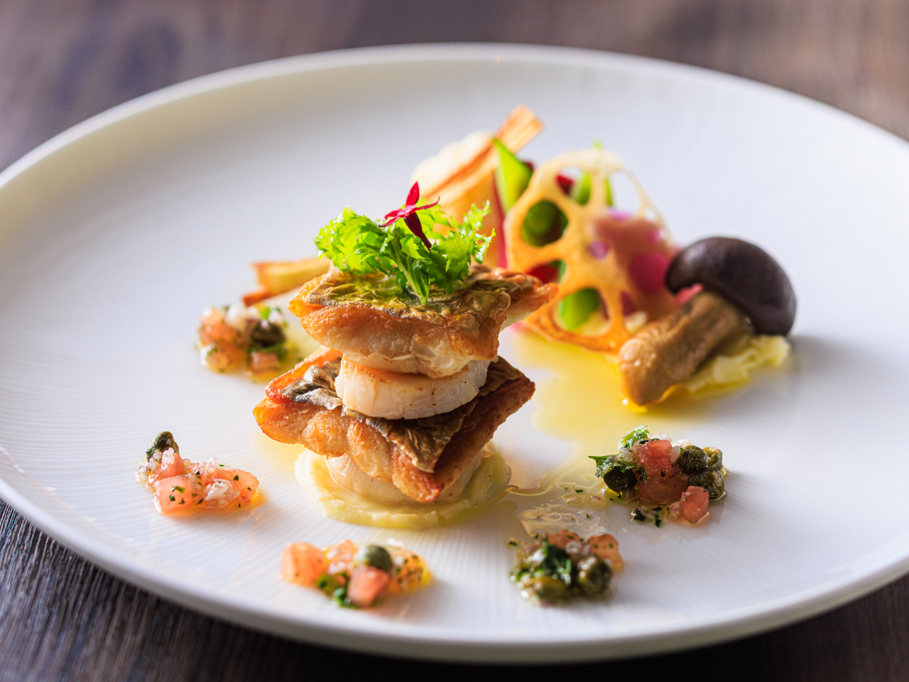 太刀魚とホタテのミルフィーユ 柚子香るバターソース