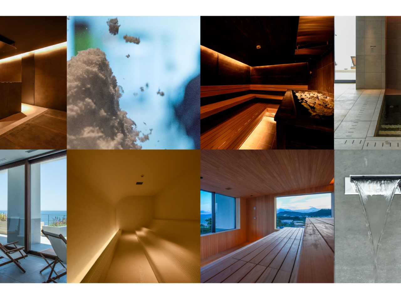 温度帯の異なる多様なサウナ。さまざまに体位・姿勢や温度・湿度を変えながら、ゆらぎを感じるサウナトランスへと導きます。