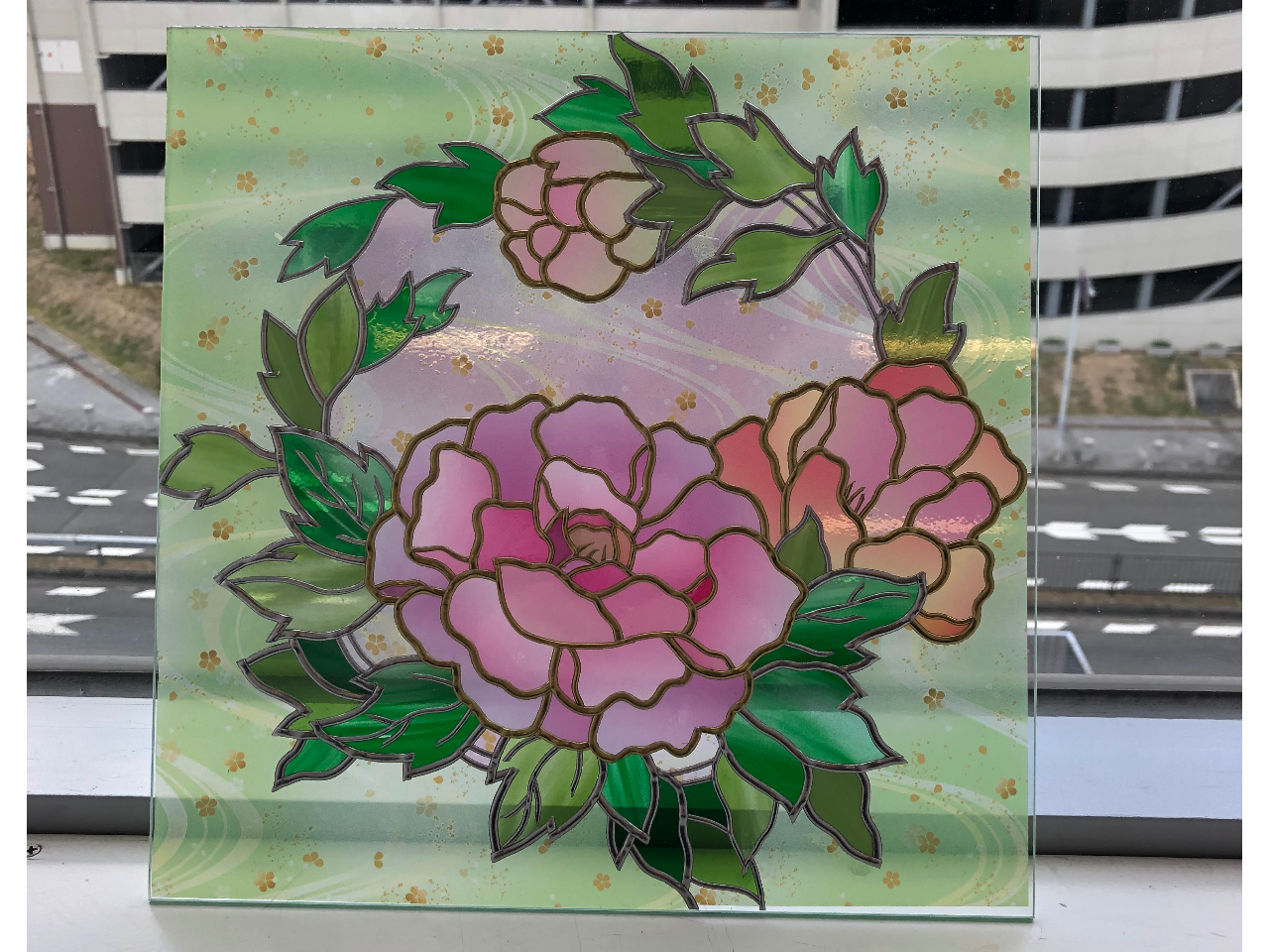 グラスアート ステンドグラス風の美しい花のフォトフレーム作り≪女性