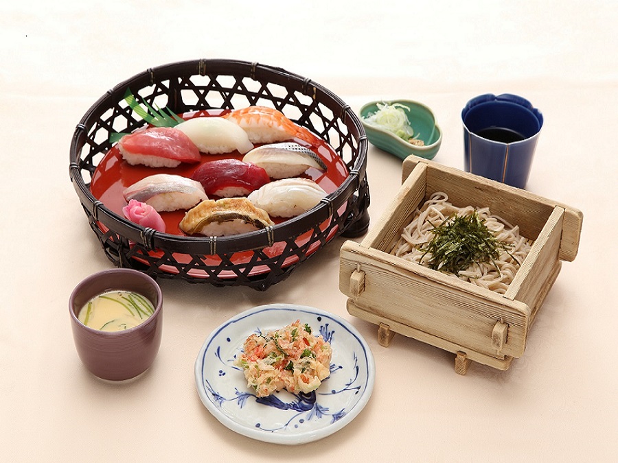 新鮮な寿司と蕎麦の和食ランチ