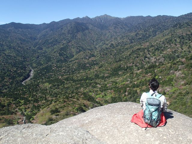 春には山のあちこちでヤマザクラが咲き乱れます。太鼓岩から見渡す光景はまさに自然のアート!