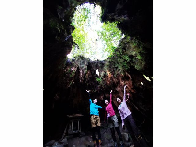 ウィルソン株で記念撮影!綺麗なハート型を収めるにはちょっとしたコツがいります。ガイドさんに教えてもらいましょう!