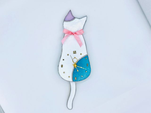 ステンドグラス 尻尾フリフリ猫時計 ステンドグラス工房rope じゃらん遊び体験 ステンドグラス 尻尾フリフリ猫時計 ステンドグラス工房rope じゃらん遊び体験