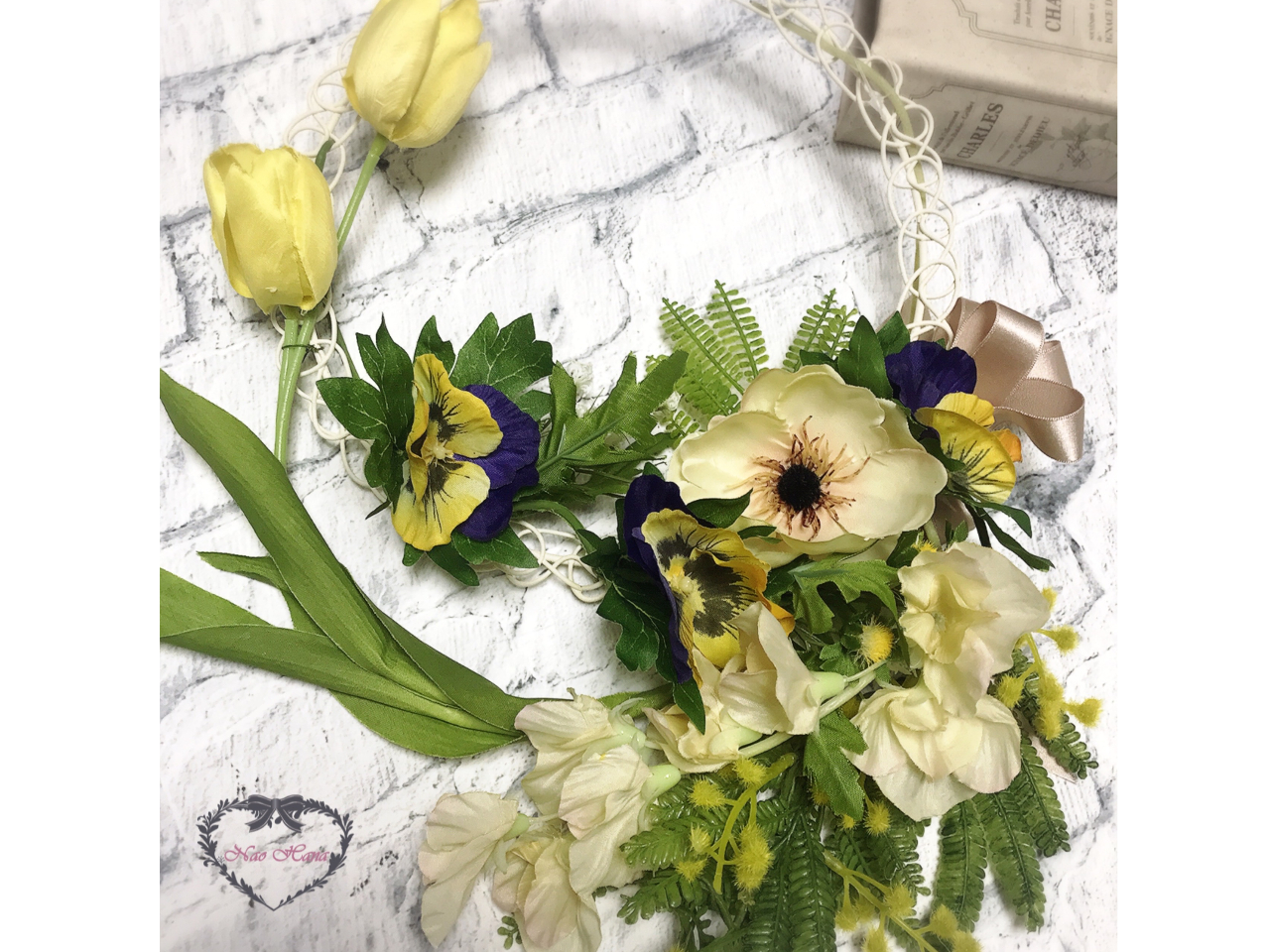 フラワーリース 春爛漫2 咲き誇る花たち 玄関リース 造花 母の日