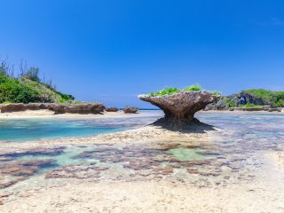 無人島の周囲は浅瀬ですがサンゴの海が広がっています。