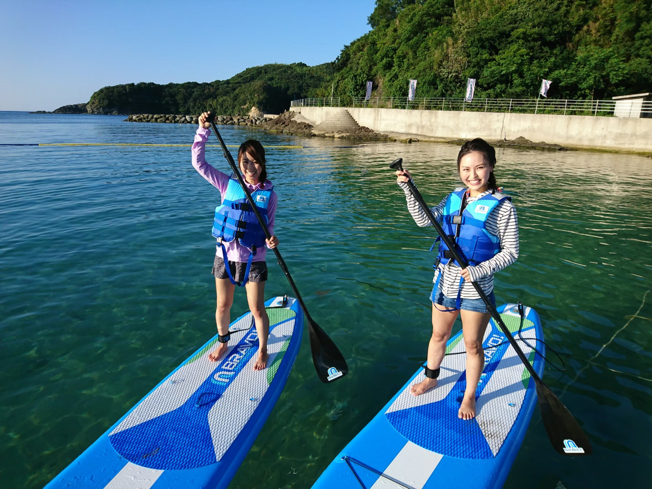 沖合ではのんびり景色を堪能、SUPのすぐ下を魚の群れが通過したり、トビウオが出てきたりします。