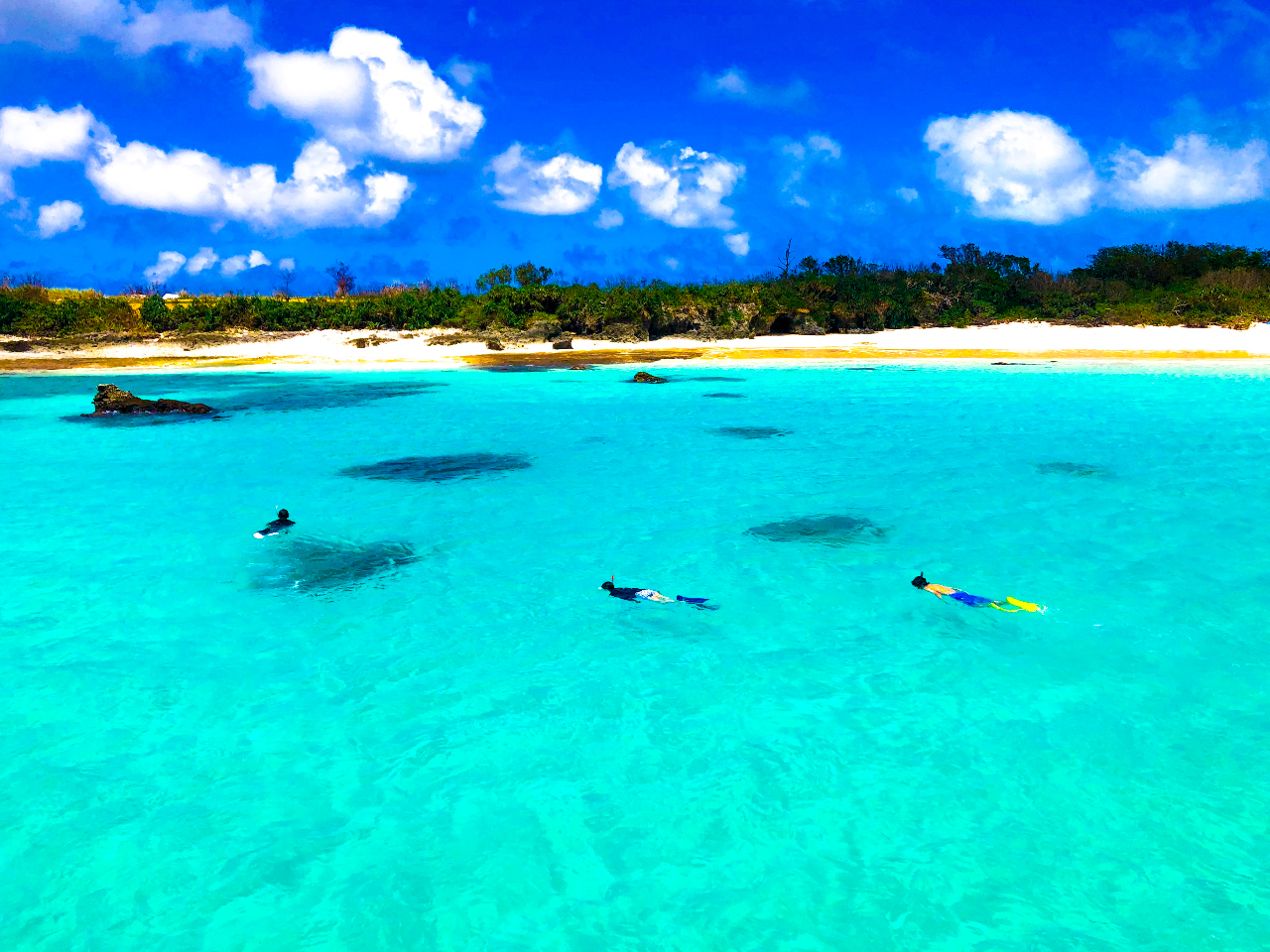 下地島のボートで行けるビーチでスノーケリング