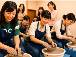 笑顔あふれる電動ロクロ体験!