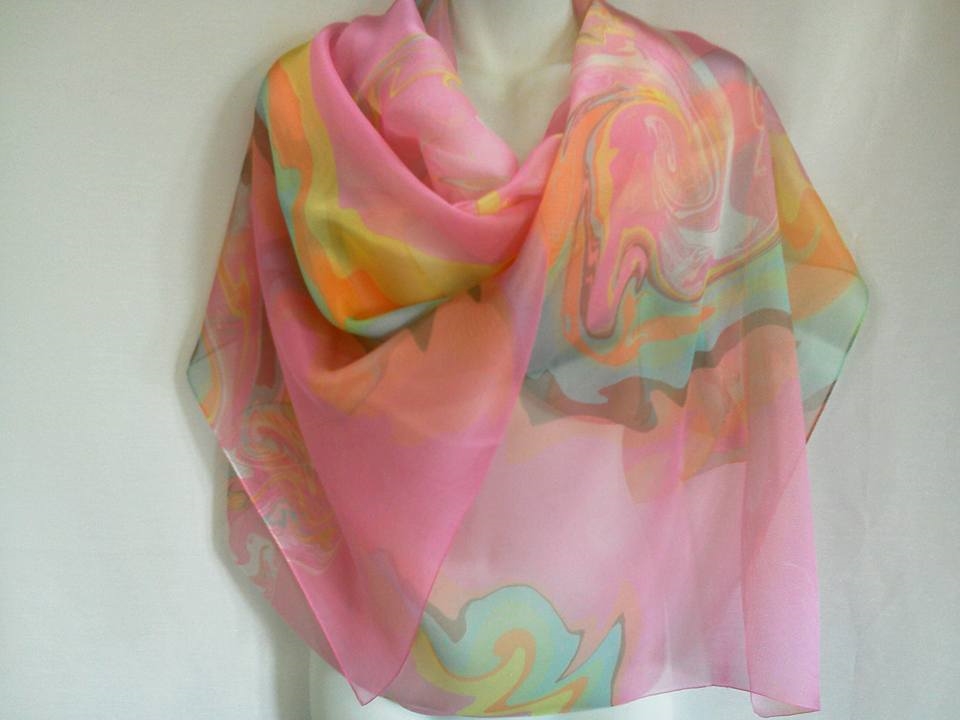 墨流し染シルクショール