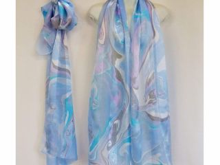 墨流し染シルクショール