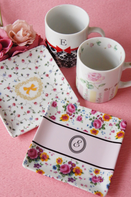 ポーセラーツ マグカップ1個&スクエアプレート1枚セット