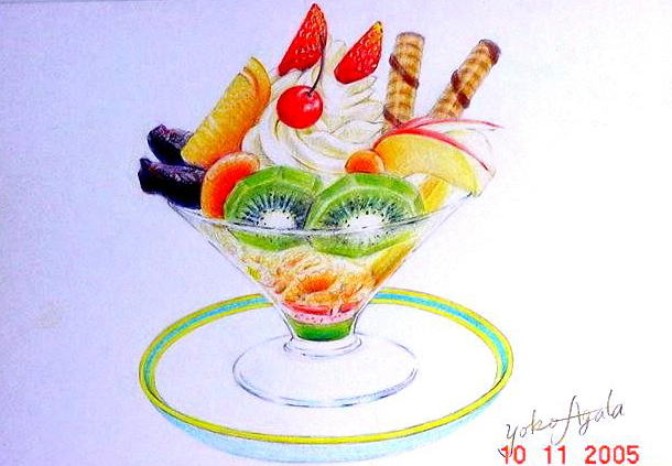 フルーツパフェ 色鉛筆画:静物画