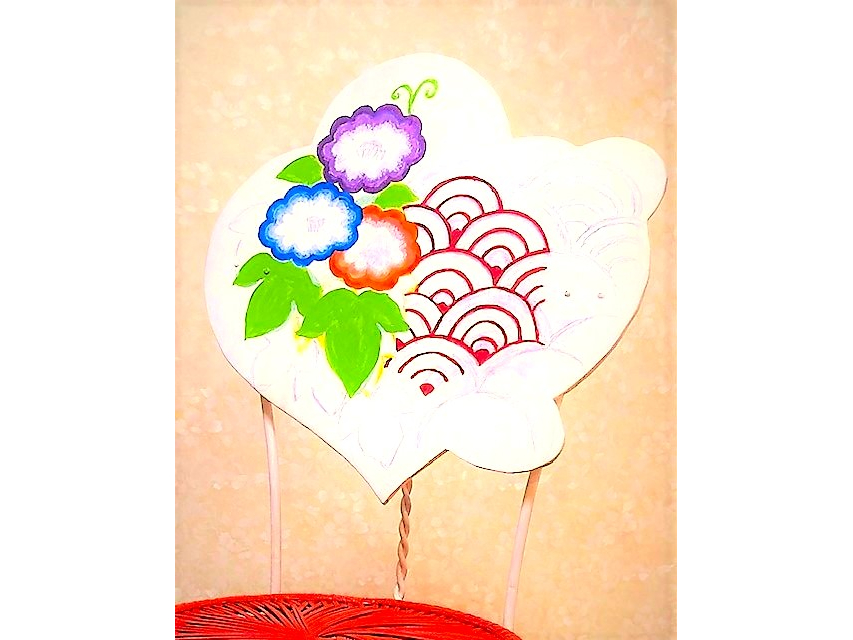 江戸情緒たっぷりの和柄を描いた背面(下絵は途中まで描写があり、細線練習後、各自で描く形式)