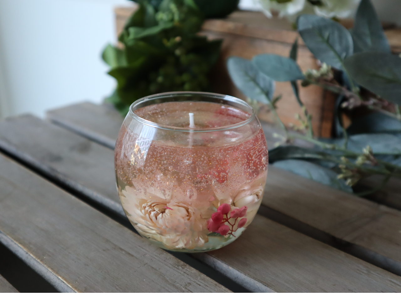 【ボタニカルグラス(S)】ジェルワックスの透明感がとても綺麗なグラスキャンドルです*