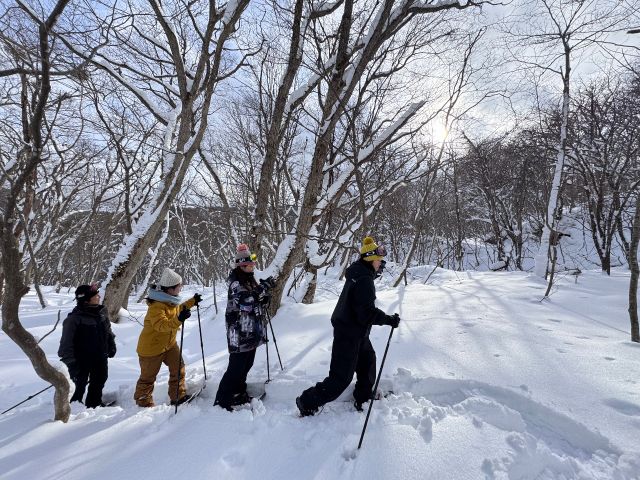 雪板遊びの場所を探してスノートレッキング