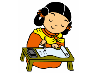 写経する聖太くん。当寺のマスコットキャラクターです。