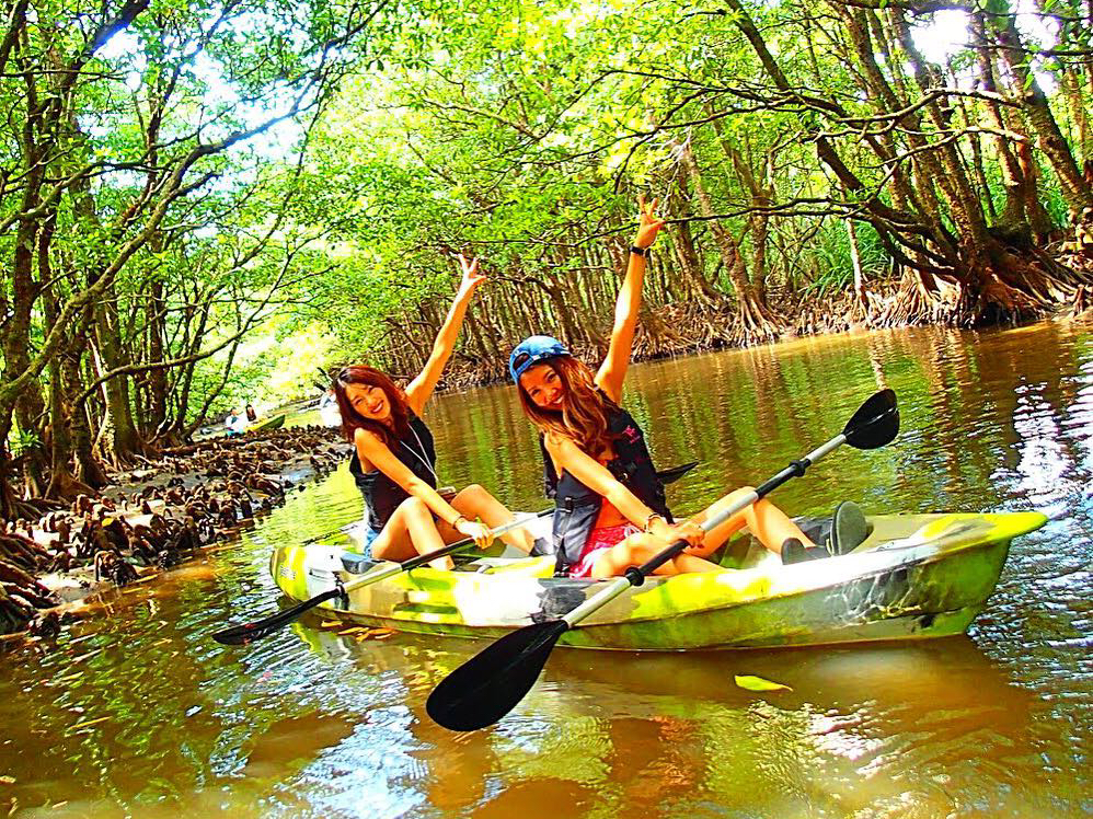西表島を代表するマングローブの森をのんびりカヌーで漕いで秘境の泉へ&鍾乳洞探検(ケイビング)で島旅を満喫!西表島カヌーツアー