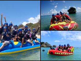 4歳のお子様からご乗船頂けます☆バナナボート&ビックマーブル・バンドワゴン♪