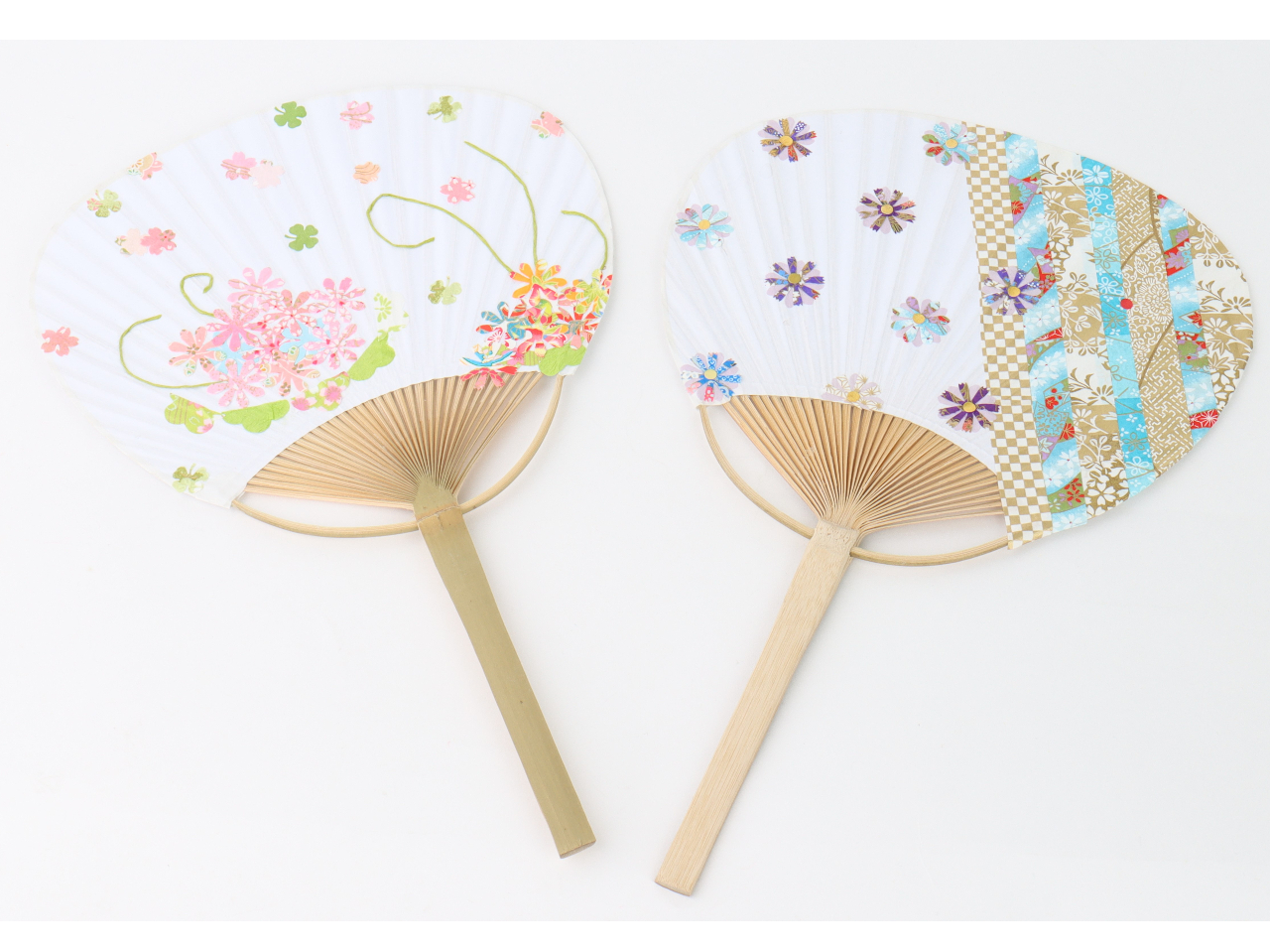 和紙のうちわに美しい美濃和紙の型抜き紙、切り紙を使って自由に制作!