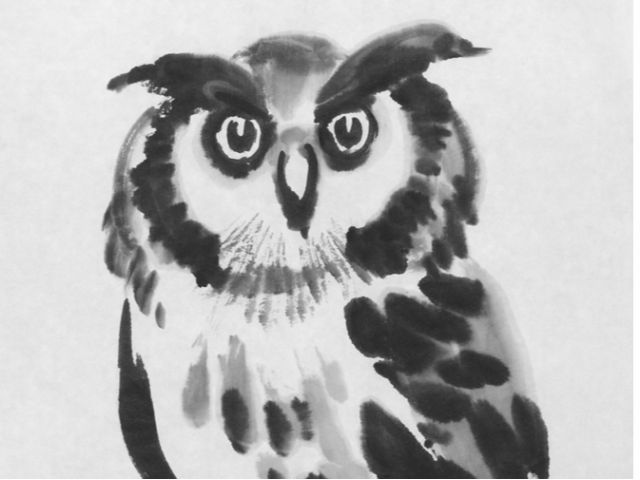 水墨で描くフクロウです。ご利益のあるモチーフです。家に飾ったら運がよくなります。