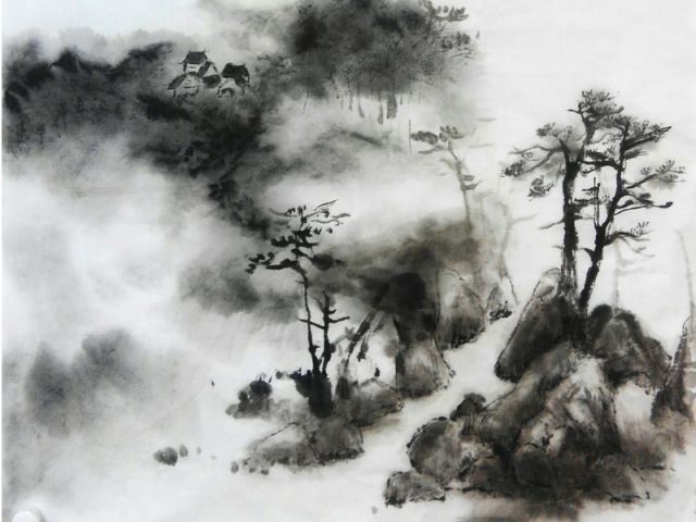 生徒の絵です。想像して描いた風景です。