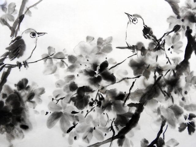 先生の作品です。桜と小鳥