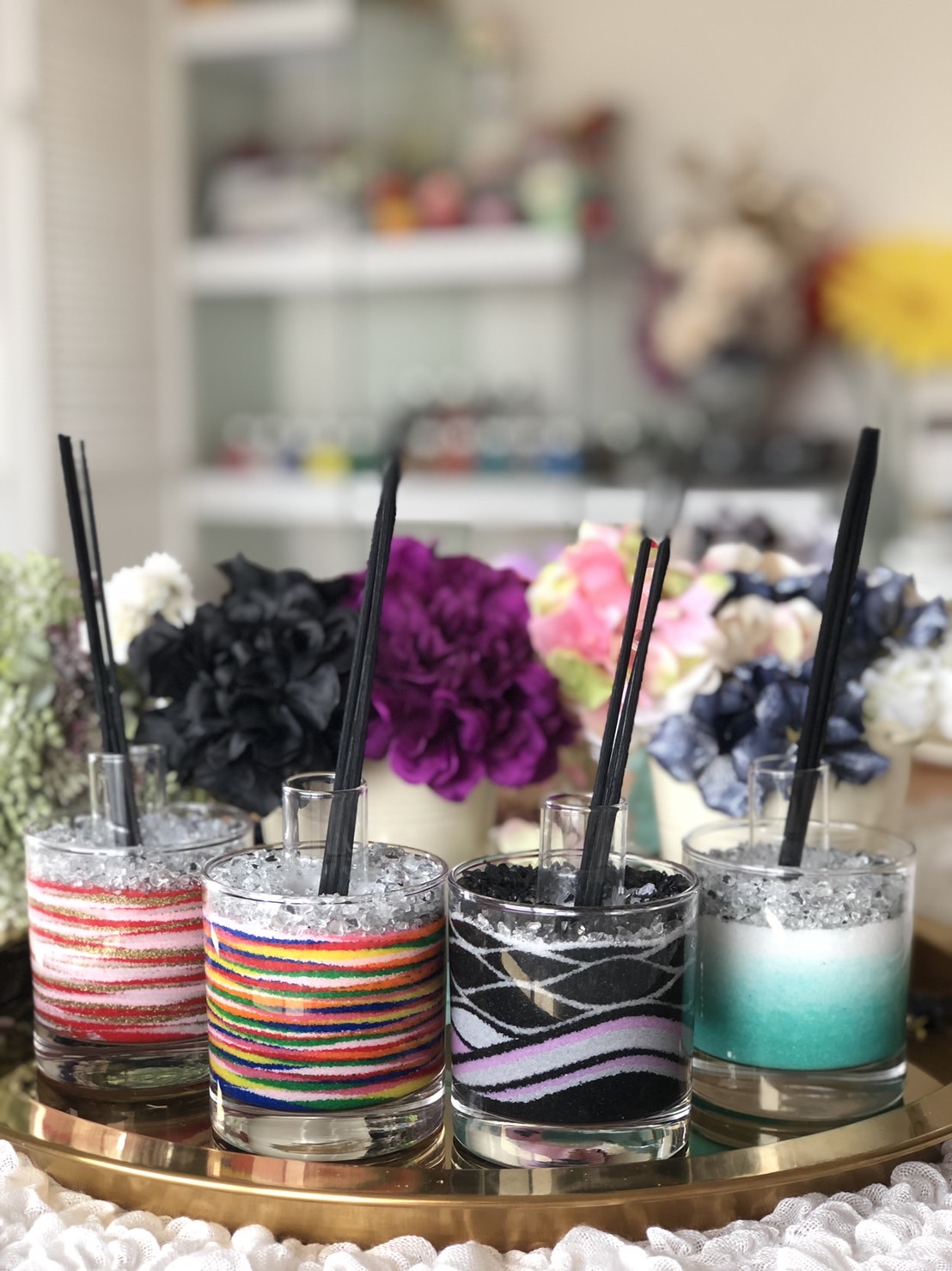 お好きなデザインでお作りいただけます♪ディフューザータイプのサンドアート !お好きな香りを入れてお楽しみください。