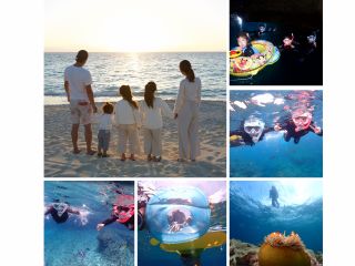 ファミリープラン。家族写真とシュノーケルのセットプランです。