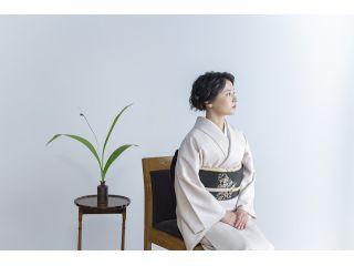 上品な淡いピンクのお着物に京帯を合わせて