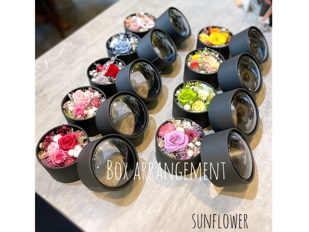 プリザーブドローズで作るBox flowerミニアレンジメント