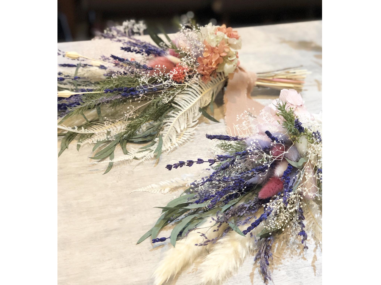 ドライフラワー&プリザーブドグリーンのカラフル☆スワッグ