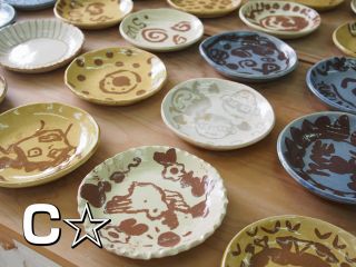 C 練り込みパスタ皿 大きさ訳22cm (透明・白・黄・青)4色の釉薬からお選びいただきます。所要時間 1.5時間程度 ☆