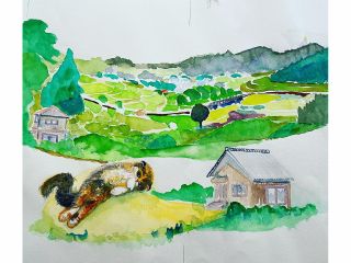 風景の中に空想の世界を 透明水彩絵の具で 描きます。