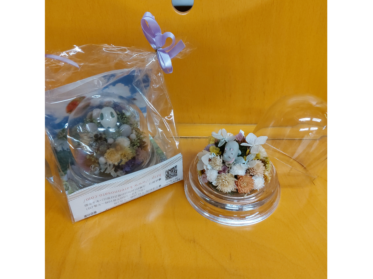 《ドームアレンジ》かわいい動物とお花でドームの中に素敵な世界を♪