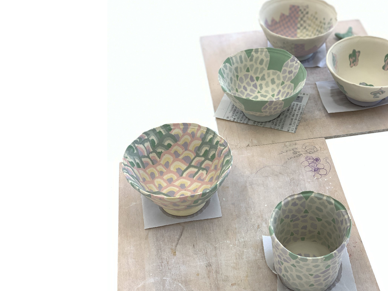 どんな模様も自由に練り上げできます!艸窯の伝統模様もオプションでワンツーマンで教えながら作陶できます!