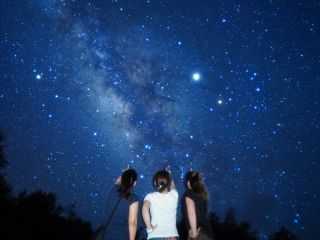 星空と一緒に記念撮影