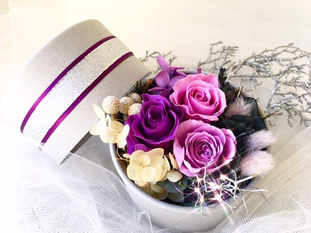 大阪 梅田から徒歩5分 プリザーブドフラワー紫 シルバー アレンジ N Style Flower License School じゃらん遊び体験 大阪 梅田から徒歩5分 プリザーブドフラワー紫 シルバー アレンジ N Style Flower License School じゃらん遊び体験