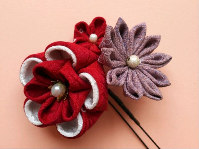 丸つまみと剣つまみのUピンのかんざし、基本のつまみ方2つとも作れます。