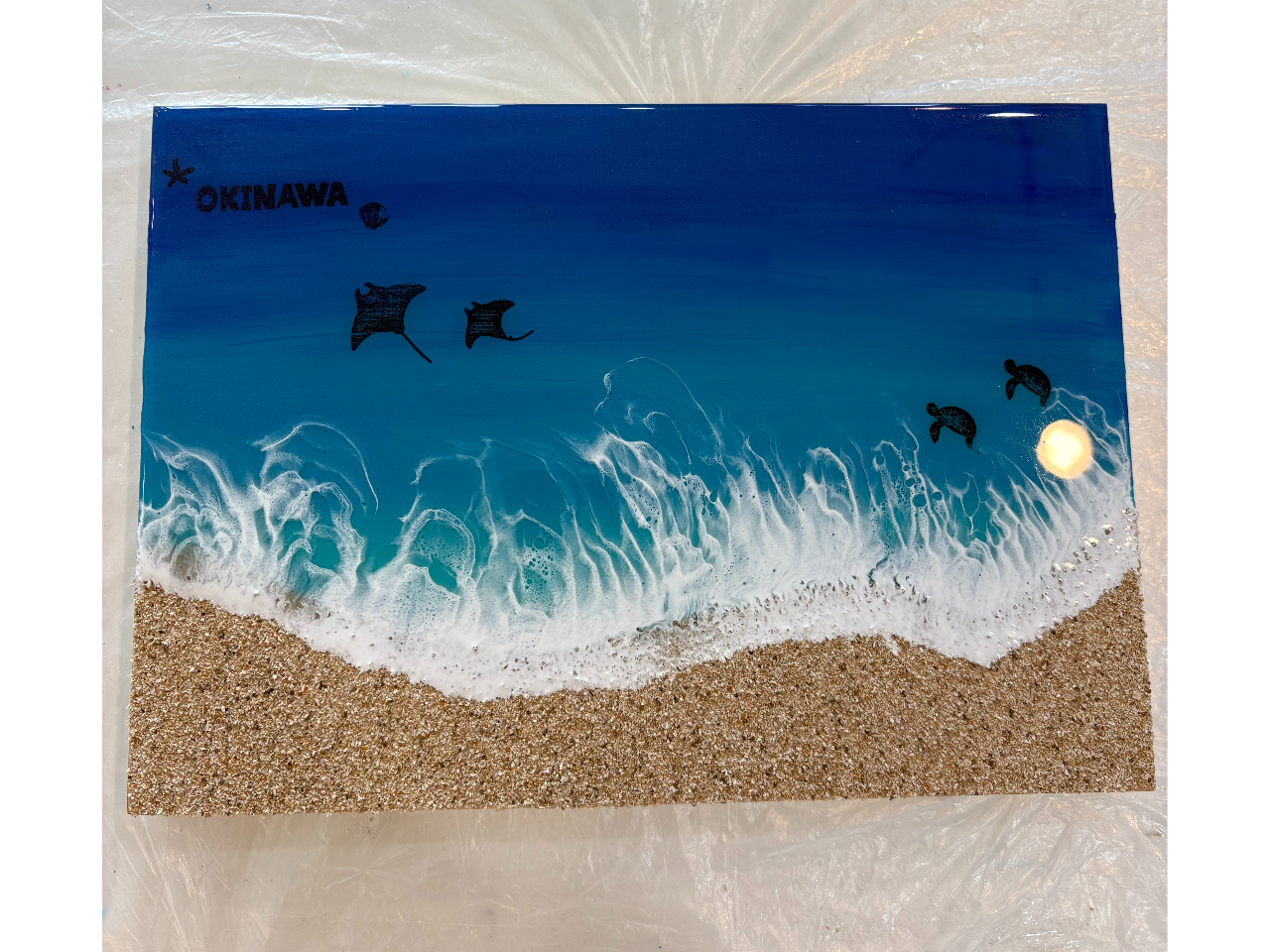 話題のレジンアート体験！A4パネル】石垣島の海！波が作れます