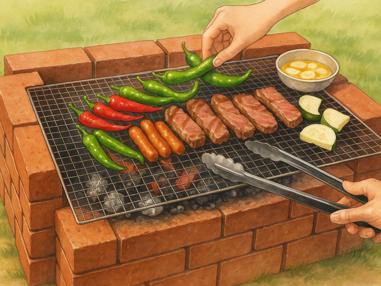 バーベキューグリルはこんな感じです。立った状態で焼くのに良い高さです。