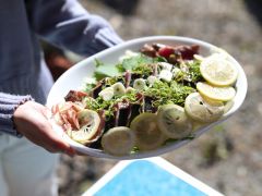 オプションでカツオのたたき(1人前〜)をご注文いただけます。ご予約時にお申し付けください。