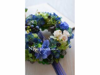 千葉県 市川市 女性にオススメ ナチュフラ プリザーブドフラワーレッスン ブルーグリーンの紫陽花リース ナチュラル フラワーズ ガーデン ナチュフラ じゃらん遊び体験