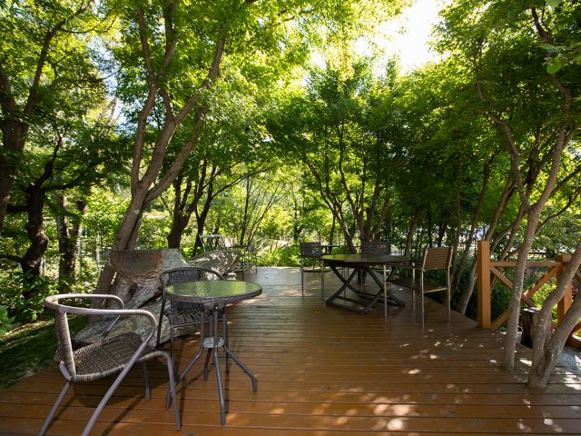 テラス席でのんびりお過ごしいただけます。※体験場所はイメージです。予約状況・人数によって予約席は変動いたします。