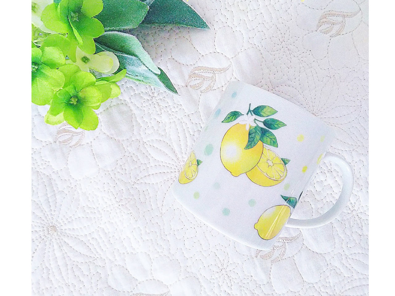 爽やかなレモン柄はプレゼント用に以前生徒さまが作られたもの。