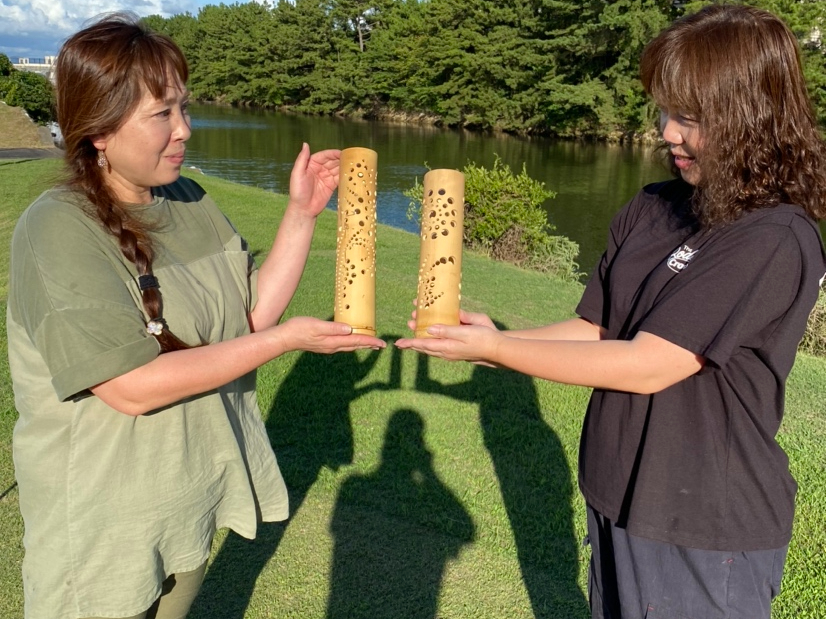 デザイン決めてから2時間もかからないで、世界で1つだけの竹灯りが完成しました。