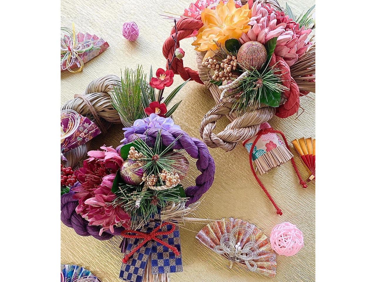 華やかで立体的なお正月のしめ縄飾りが作れます(お写真は「華やかプラン」になります)