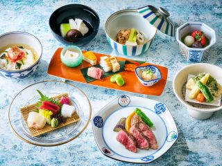 鱧の天ぷらと和牛ステーキの会席